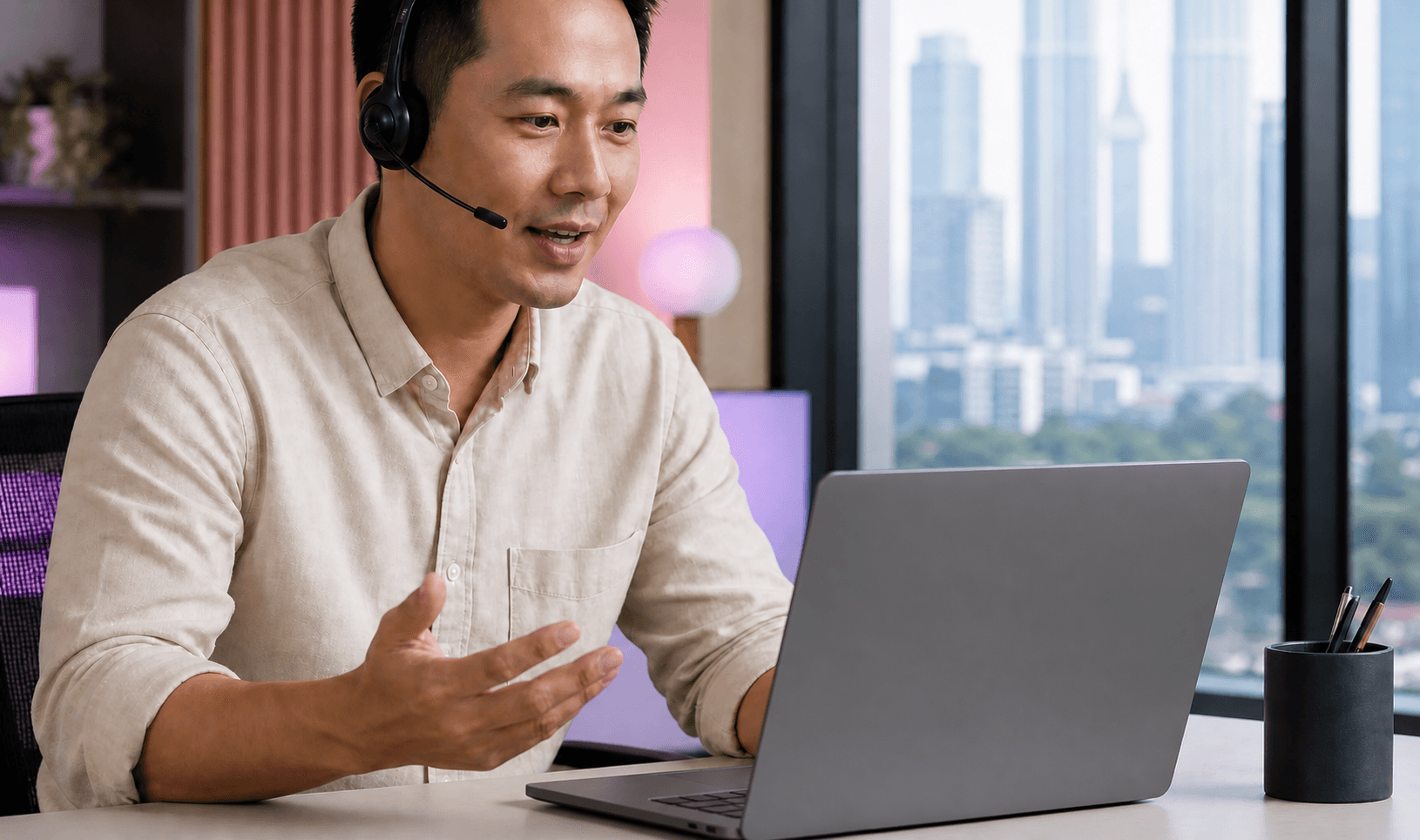 客服人员通过 Aurely Chat 帮助不同语言的客户